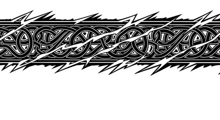 Fototapeta premium Intricate black and white Celtic knot border design with sharp, modern jagged edges