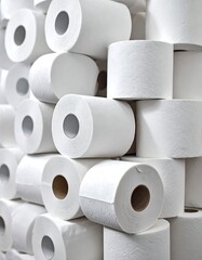 Close-up of stacked toilet paper rolls