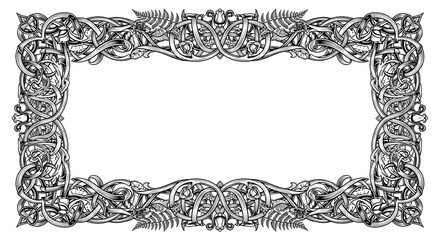 Elegant vintage ornamental frame design with intricate knotwork and floral elements