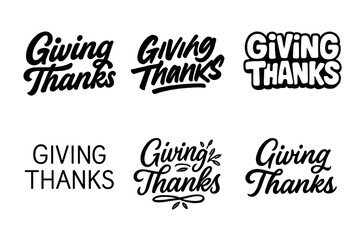 Creative Thankful Lettering. Giving Thanks. Set lettering. harmonious lettering variations of the same emblematic concept (Bold hand-lettering with playful