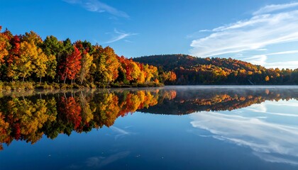 Autumn lake reflection, vibrant colors