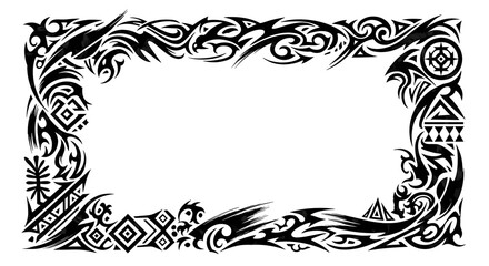 Bold tribal border design with intricate patterns and dynamic black ink strokes for a powerful statement.