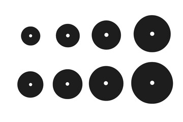 Fototapeta premium Cymbals Icon Set. Solid, filled icon set of cymbals sizes: -inch, -inch, -inch, -inch, -inch, -inch, -inch, -inch. Solid, filled icons in only black color. All