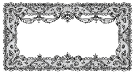 Elegant vintage lace border design with floral motifs, perfect for invitations and decorative projects.