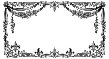 Elegant vintage ornate frame with roses and fleur de lis for invitations and luxurious designs © Hassan