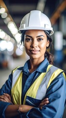 Confident female worker in industrial setting