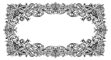 Elegant vintage floral frame border design with intricate rose and leaf scrollwork for luxurious invitations