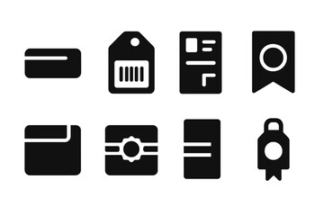Banderol Icon Set. Solid, filled icon set of product banderol: adhesive strip, barcode tag, parcel label, sealed banderol, shipping sticker, package band,