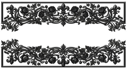 Elegant black floral ornamental border design with roses and fleur de lis accents © Ahsan