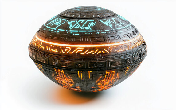 Futuristic extraterrestrial orb shaped relic suspended in air through advanced anti gravity science representing unknown intelligence isolated on transparent background PNG