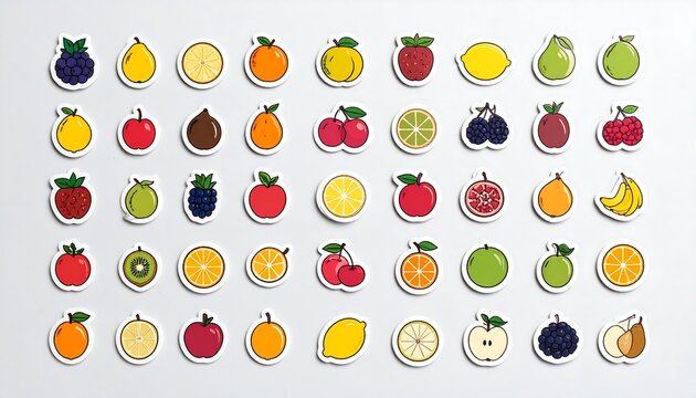 Colorful fruit icons on a light gray background