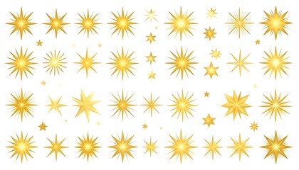 Collection of gold stars on white background