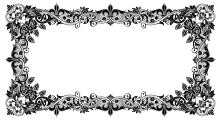Elegant vintage ornamental frame with roses and fleur de lis for decorative design projects
