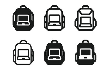 Extreme Remote Work Logos. Remote work in extreme environments. Set Logo of remote work in extreme environments: Backpack with laptop icon. harmonious logo