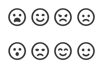 Instinctive Emotions Icons. Solid, filled icon set of instinctive emotions: fear, joy, anger, sadness, surprise, disgust, trust, anticipation. [Line icons in