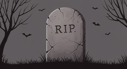 Cartoon gravestone with rip inscription in a spooky halloween background