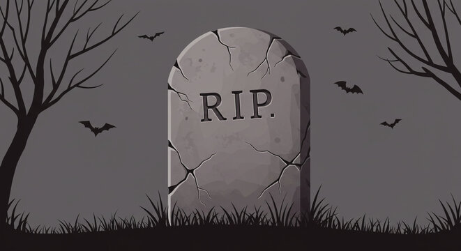 Cartoon gravestone with rip inscription in a spooky halloween background