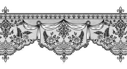 Elegant black lace valance with floral roses and fleur de lis ornate border design © Ahsan