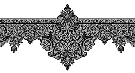Intricate black and white Islamic geometric pattern border design for elegant backgrounds © Ahsan