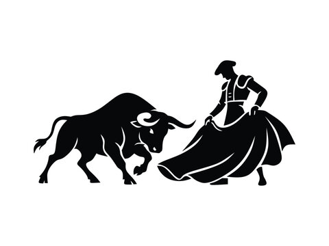 silhouette of a bull and a matador
