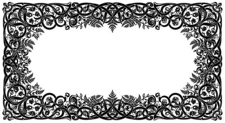 Fototapeta premium Elegant ornate black floral border design with intricate knotwork and rose motifs