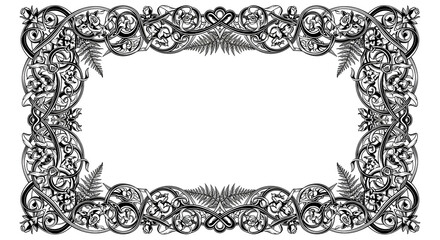 Elegant floral and fern ornamental border design with intricate swirling patterns for vintage projects