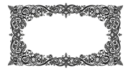 Elegant vintage floral ornamental frame design with roses and ferns, perfect for invitations and decorative projects.