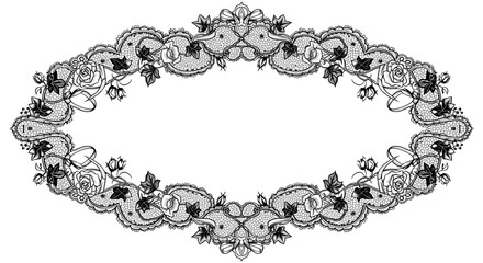 Elegant black lace frame with roses and ivy design for vintage invitations and decorative borders