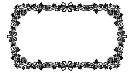Elegant black floral border design with roses and bows, perfect for invitations and decorative projects.