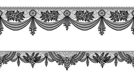 Elegant floral lace borders with roses design for wedding invitations and delicate textile embellishments