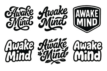 Fototapeta premium Awake Mind Lettering Variations. Awake Mind. Set lettering. harmonious lettering variations of the same emblematic concept (Whimsical curly type with