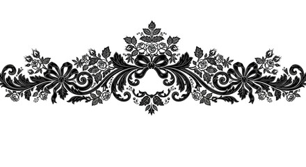 Elegant vintage black floral scrollwork border with roses and ribbons for sophisticated design projects
