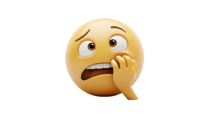 Anxious yellow emoji biting its fingernails in fear and worry.