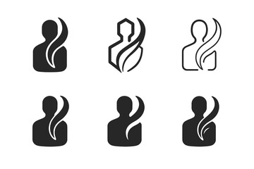 Obraz premium Soul Departure Logos. Soul leaving the body. Set Logo of soul leaving the body: Human outline with wispy trail icon. harmonious logo variations of the same