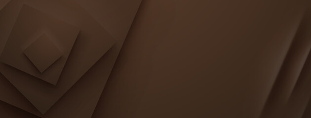 Brown abstract background with layered squares on left side, creating depth.