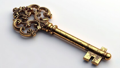 Intricately Detailed Vintage Golden Skeleton Key