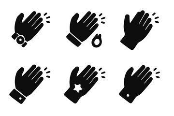 Obraz premium Clapping Hand Accessories Icons. Solid, filled icon set of clapping hand accessories: wristwatch, bracelet, ring, glove, sleeve cuff, tattoo, nail polish,