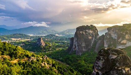 Panoramic mountain landscape at sunset