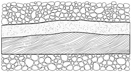 Detailed geologic cross section showcases rock layers, pebbles, and sediment deposits for educational resource or scientific illustration projects