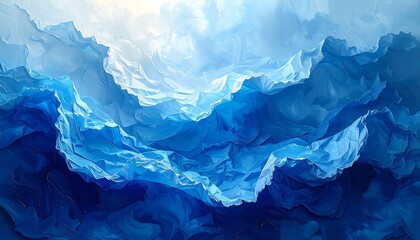 Abstract landscape of crumpled blue paper mountains