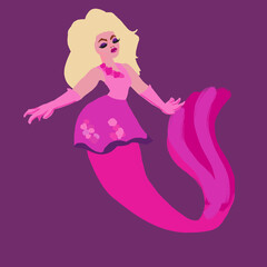 Concepto de sirena rosa, moda, ilustración digital