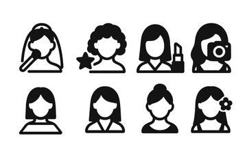 Cosmetics Icon Set. Solid, filled icon set of cosmetics occasions: wedding makeup, party look, casual day, photoshoot, runway, office, evening event, festival.