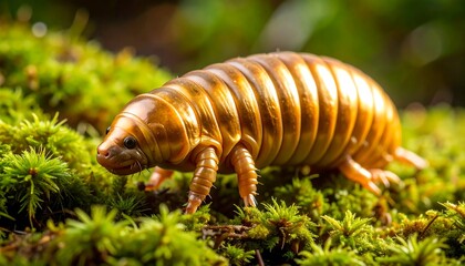 Close-up of a golden insect on moss