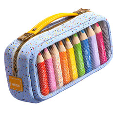 Vibrant pencil case brimming with colorful drawing tools, perfect for artists, students, and creative professionals seeking inspiration for their next masterpiece. Isolated  to Transparent  Background