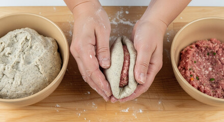 Making traditional Lithuanian cepelinai potato dumplings by hand