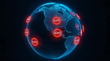 This image depicts a digital globe with alert indicators, representing global connectivity and technological alerts. - Powered by Adobe