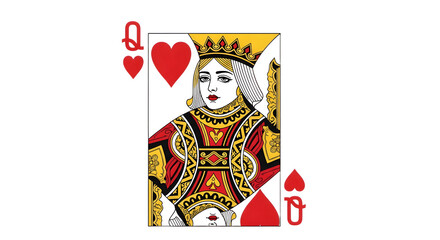 Queen of Hearts playing card with intricate details and vibrant colors.