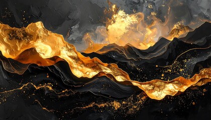 Abstract landscape of gold and black, flowing forms