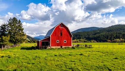 Obraz premium Red barn in a green meadow