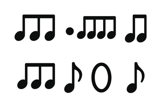 Drum Pattern Icon Set. Solid, filled icon set of fill patterns: linear fill, circular fill, syncopated fill, triplet fill, double stroke fill, paradiddle fill,